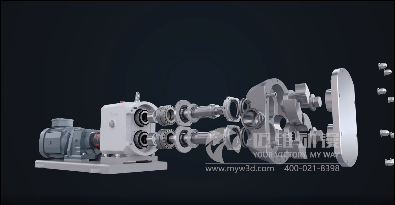 圆周两叶蝶形转子泵三维动画(图1) 圆周两叶蝶形转子泵三维动画(图1)